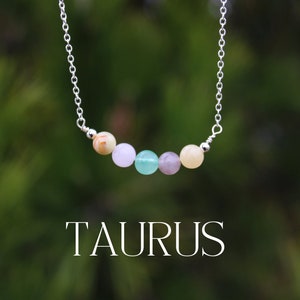 TAURUS Crystal Bead Necklace | Personalized Healing Crystal Astrology/Zodiac Necklace | Silver and Gold Chain Dainty Gemstone Jewelry Gift