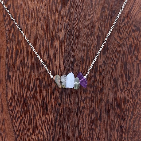 Handmade AQUARIUS Custom Crystal Chip Necklace | Healing Crystal Astrology/Zodiac Necklace | Silver & Gold Chain Dainty Gemstone Jewelry