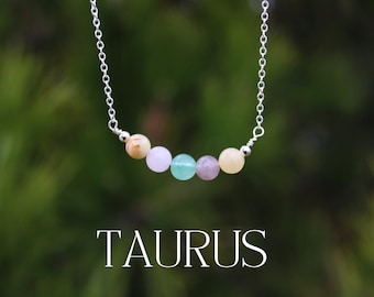 Taurus Crystal Bead Necklace: Zodiac Gemstone Jewelry Gift, Handmade Crystal Beaded Necklace, Real Natural Stones, Ethically Sourced