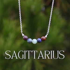 SAGITTARIUS Crystal Bead Necklace | Personalized Healing Crystal Astrology/Zodiac Necklace | Silver/Gold Chain Dainty Gemstone Jewelry Gift