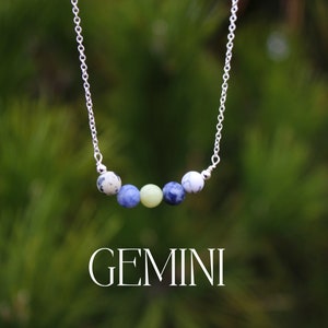 GEMINI Crystal Bead Necklace | Personalized Healing Crystal Astrology/Zodiac Necklace | Silver and Gold Chain Dainty Gemstone Jewelry