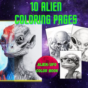 Alien UFO Coloring in Page for Adults Printable PDF Sci-Fi Coloring Book