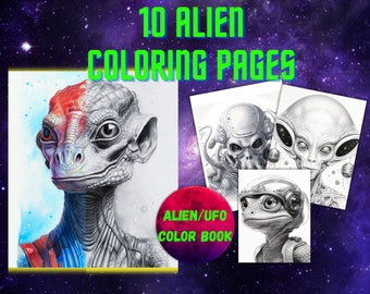 Página para colorear OVNI alienígena para adultos Libro para colorear de ciencia ficción en PDF imprimible