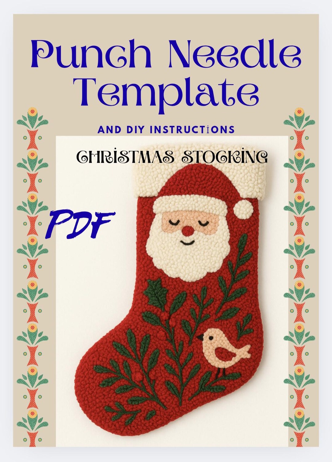 Christmas Stocking Punch Needle Pattern | DIY Embroidery Template ...