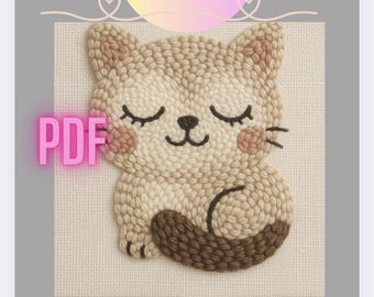 Sleeping Cat Punch Needle Pattern, DIY Embroidery (PDF Pattern)