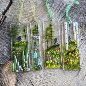 Bigfoot in the Woods Glass Suncatcher, Fused Glass Forest Window Art, Sasquatch Ornament