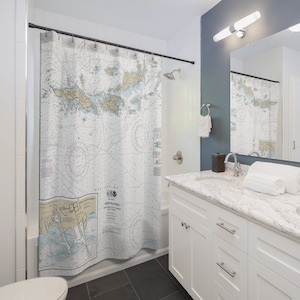 USVI Shower Curtain | Map Shower Curtain | Nautical Bathroom Decor | Travel Lover Gift | Caribbean Shower Curtain