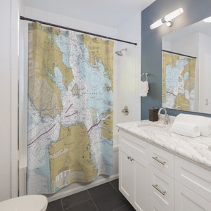 rideau de douche baie de San Francisco | Rideau de douche Carte | Décoration de salle de bain nautique | Cadeau pour amateur de voyage | Rideau de douche Californie