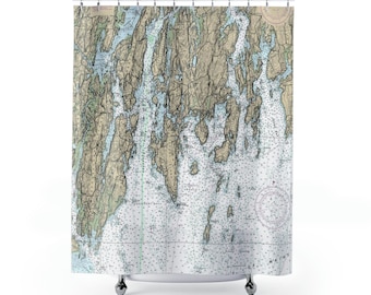 Cortina de ducha de la costa de Maine: Carta náutica, decoración costera
