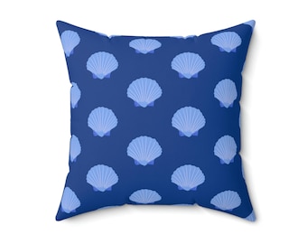 Blue Seashell Pillow: Coastal Ocean Home Decor (18 inch)
