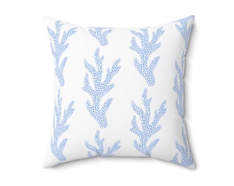 Blue Coral Reef Pillow: Coastal Home Decor Accent Cushion