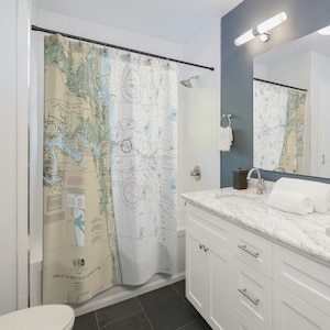 de douche Amelia Island à St. Augustine | Rideau de douche carte, salle de bain nautique, cadeau pour amateur de voyage, côte de la Floride, cadeau bateau