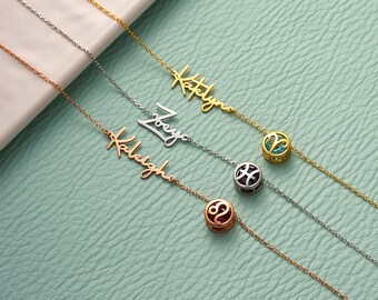 Custom Gold Charm Necklace, Personalized Zodiac Charm, Handmade Gift for Her, Handmade Zodiac Sign, March Birthday Gift with Aquarius Sign