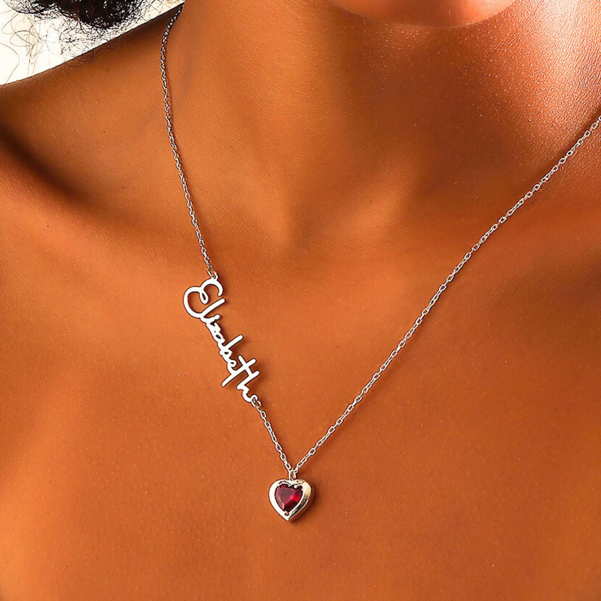 Garnet stone Necklace, Sterling Silver Personalized Name Necklace, January Birthday Gift with Garnet Pendants, Christmas Mom Necklace, Gifts