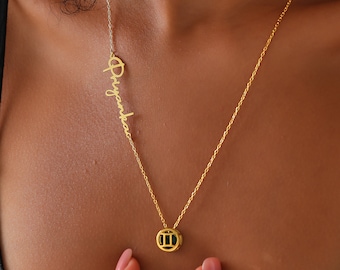 Custom Zodiac Necklace, Personalized Jewelry for Girlfriend, Handmade necklace with name, January birthday gift with Garnet, Capricorn charm