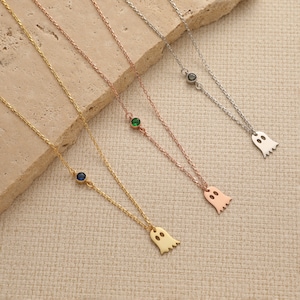 Unique Ghost Necklace for Her, Layered Ghost Charm, Minimalist Halloween Gifts, Witch Gift for Women, Witch Jewelry for Daughter, Sister