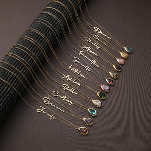 Minimalist Birthstone Name Necklace, Summer Gift for Her, Birthday Gift for Daughter, Gemstone with Name, Handmade Jewelry for Mom
