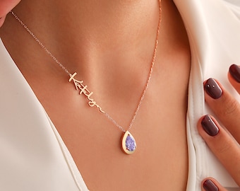 Collier de pierre de naissance en alexandrite fait main, collier personnalisé avec nom de pierre de naissance de juin, cadeaux d'anniversaire pour femme, cadeau de remise des diplômes pour elle