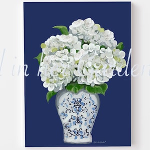 Arte Botânica Digital Impressão de Hortênsia Branca, Arte de Parede Azul, Decoração de Parede Azul, Arte de Hortênsia, Arte de Parede Digital Arte Floral Azul Decoração Botânica