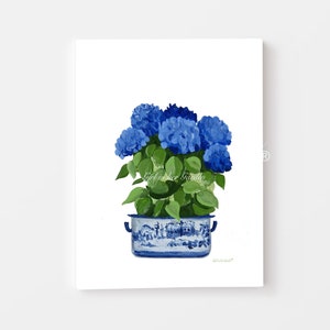 Botanical Wall Art Blue Hydrangea Wall Art Print Hydrangea Art Chinoiserie Art Hydrangea Painting Wall Art Digital Art Blue and White Decor