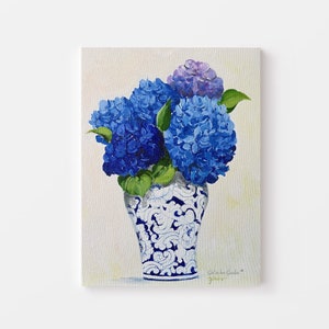 Blue Hydrangea Print | Hydrangea Art |  Chinoiserie | Hydrangea Painting  Fine Art Print | Prints | Kitchen Wall Art  Digital Art Floral Art