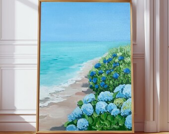 Coastal Wall Art, Beach Prints, Hydrangea Wall Art, Beach Printable, Living Room Art Beach House Art, Landscape Wall Art, Fine Art Print