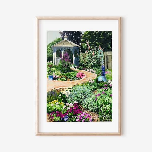 Garden Print, Garden Painting, Flower Garden Print, Prints Wall Art, Printable Wall Art, Living Room Art, Kitchen Wall Art,  Landscape Print