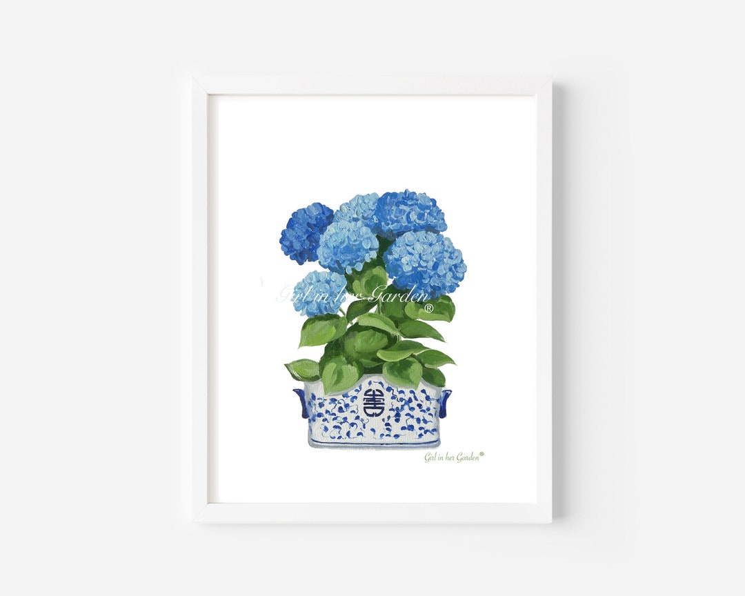 Botanical Wall Art Blue Hydrangea Wall Art Print Chinoiserie Hydrangea