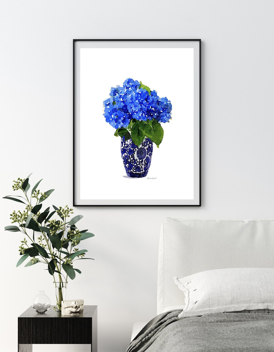 Botanical Wall Art Blue Hydrangea Wall Art Print Hydrangea Art