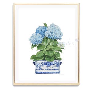 Botanical Wall Art Blue Hydrangea Wall Art Print Hydrangea Art Chinoiserie Art Hydrangea Painting Digital Wall Art  Blue and White Decor Art