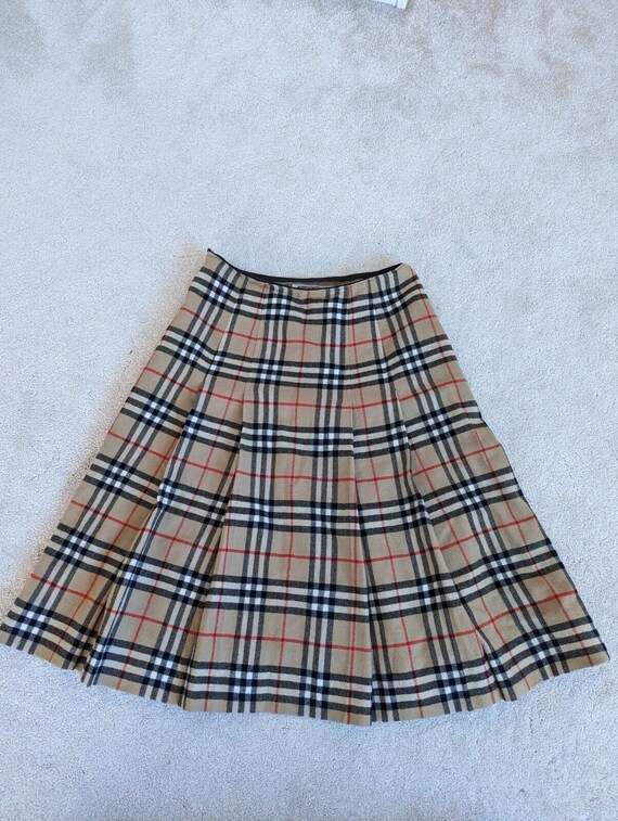 Vintage Burberry Womens Wool Skirt Pleated Nova Check - Size 6 - 8