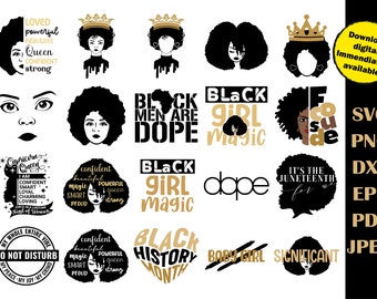 Afro Bundle SVG Designs, Afro Frau Svg, Black Queen Svg Plotterdatei Silhouette, Black History Month SVG Cricut Dxf,Eps,Png,Svg,jpeg,pdf Cut