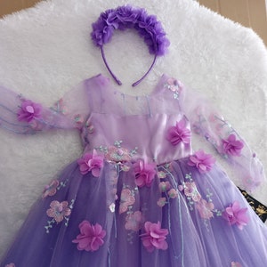 Floral Purple Birthday Dress, Cute Girl dress, Sweet Dress, Design Dress, Bridesmaid Dress, Wedding Kids Dress, Princess Dress, Tulle Dress