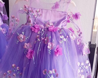 Purple Flower Tutu Dress for Girl, Birthday Tulle Dress for Kids, Toddler Ballerina Dress, Floral Christmas Dress, Dainty   Princess Dress