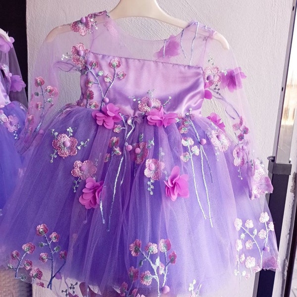 Purple Flower Tutu Dress for Girl, Birthday Tulle Dress for Kids, Toddler Ballerina Dress, Floral Christmas Dress, Dainty   Princess Dress