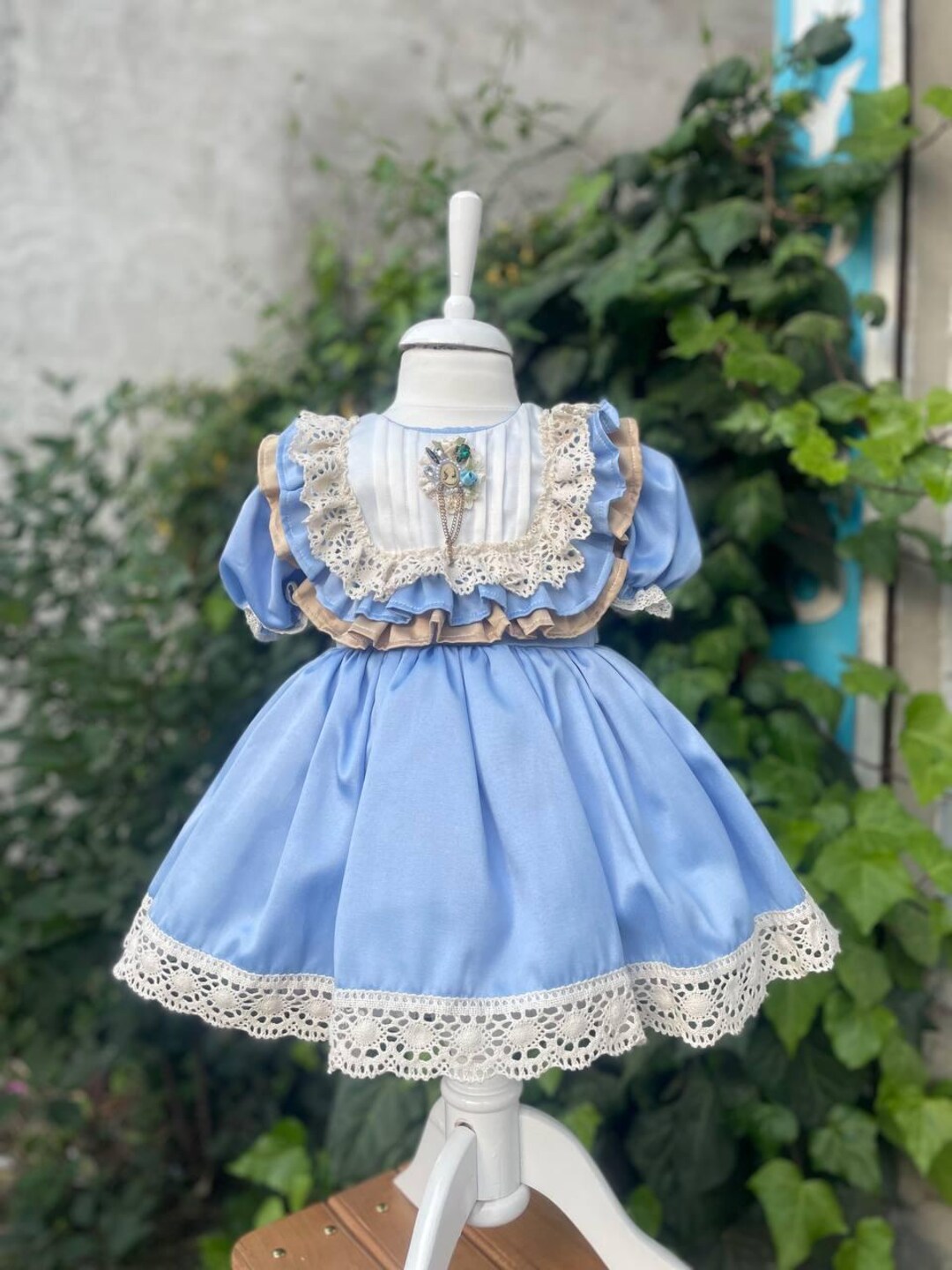 New Baby Girl Dress Suit Globe Design Sky Blue Girl