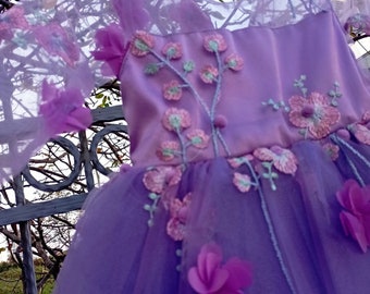 Purple Flower Tulle Dress for Kids, Tutu Dress For Child, Embroidered Purple Dress, Photo Shoot Baby Dress, Birthday Dress, Toddler Dress