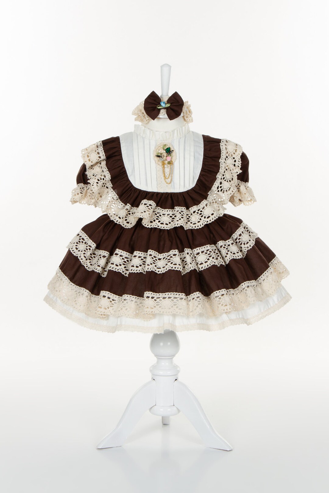 Baby Girl Brown Embroidered Party Wear Gown with Sleeves main image 0