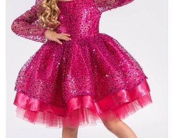 Sequined Children's Evening Dress, Fuchsia Princess Dress, Fluffy Show Dress, Birthday Kids Dress, Barbie Dress, Party Dress, Sparkly Dress