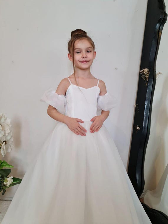White Tulle Princess Dress, Balloon Sleeve Graduation Dress - Etsy