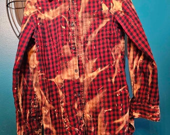 Bleach Dyed Women's Flannel Shirt