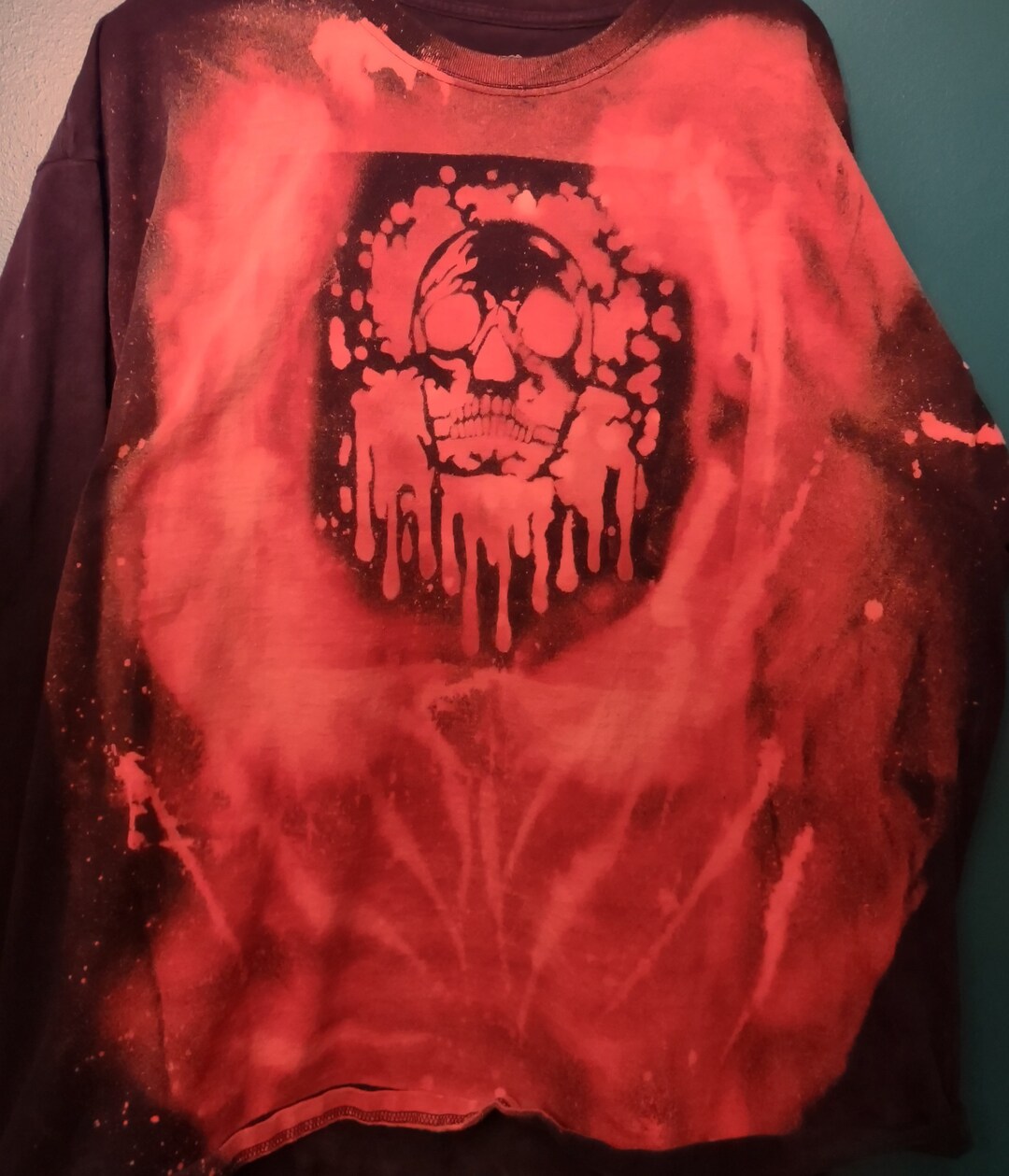 Long Sleeved Bleach Painted Skull T-shirt. - Etsy