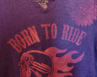 Bleach painted women's "Born to Ride" & Skull/Revolvers T Shirt