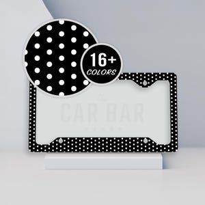 Polka Dots License Plate Frame, Retro License Plate Cover, Cute Car Accessories Women, Trendy Black & White Car Decor, Girly Teen Gift Idea