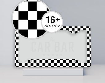 Marco de matrícula a cuadros, cubierta de matrícula retro, bonitos accesorios de coche para mujer, decoración moderna de los 90 en blanco y negro, regalos para hombre.