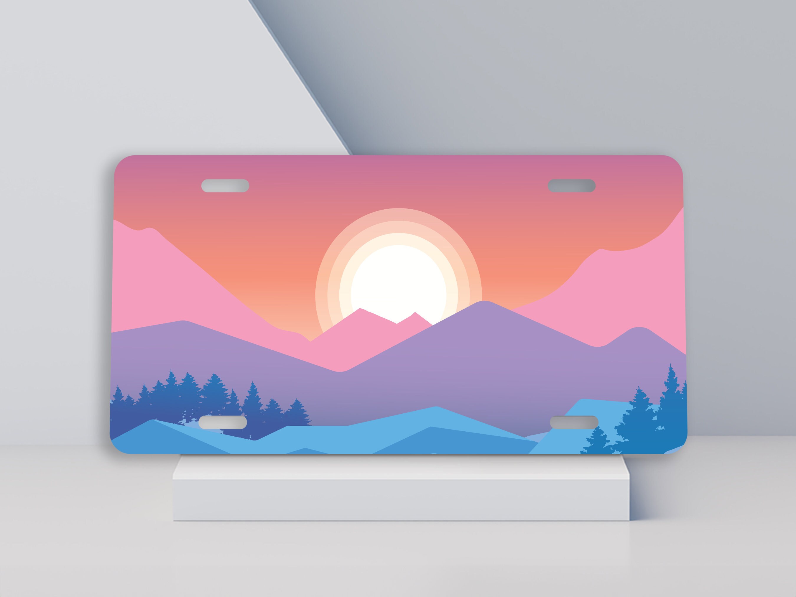 Cute Mountain License Plate, Camping Car Decor, Outdoorsy Gift Ideas, Pink Car Accessories for Women, SUV Accessory, Nature Gift, Sunset Art