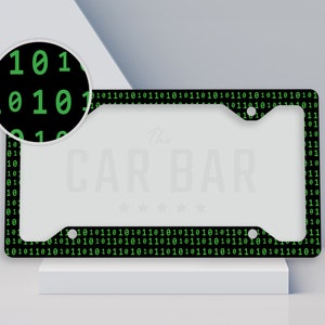 Green Binary Code License Plate Frame, Black Car Accessories for Men and Women, Car Decor Gift for Boyfriend, Coder, Gamer & Tech Gift Ideas