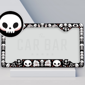 Skull License Plate Frame, Funny Halloween Car Accessories, Spooky Goth Car Decor Black, Creepy Cute Plate Cover, Cute Kawaii Gifts for Her