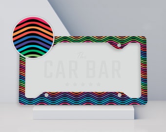 Retro License Plate Frame, Colorful Plate Cover, Cute Wave Line Art Car Decor, Trendy License Plate Cover, Car Accessories for Women & Men