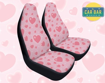 Pink Hearts Car Seat Covers, Cute Car Accessories For Women, Sparkle Interior Decor, Girly Universal Covers For Vehicle, Gift For Daughter
